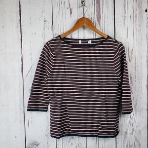 Jones New York Knit Top Womens Size Medium Striped 3/4 Sleeve Burgundy